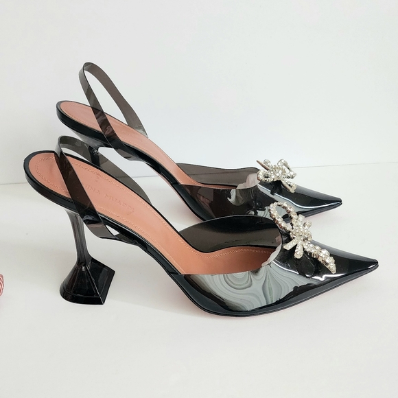 AMINA MUADDI Rosie Glass Crystal Bow Slingback Pump Heels - Picture 1 of 8